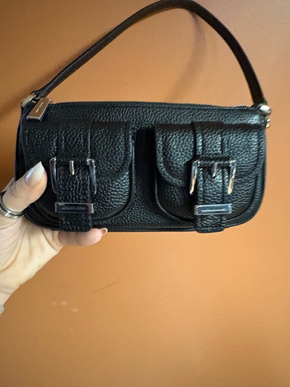 Michael Kors Zoe Black Leather Shoulder Bag with Buckle Pockets - Picture 3 of 9